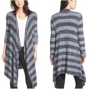 Barefoot Dreams Bamboo Chic Lite Blue‎ Stripe Calypso Wrap Cardigan Sweater L/XL